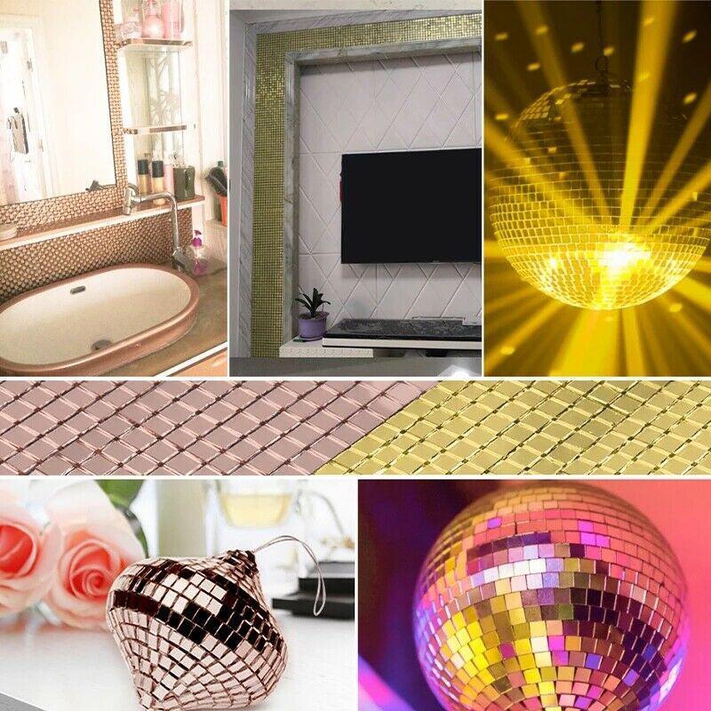 Diy Mini Mosaic Tiles Self-Adhesive Square Mirror Glass Wall Sticker Decors - Rose Gold