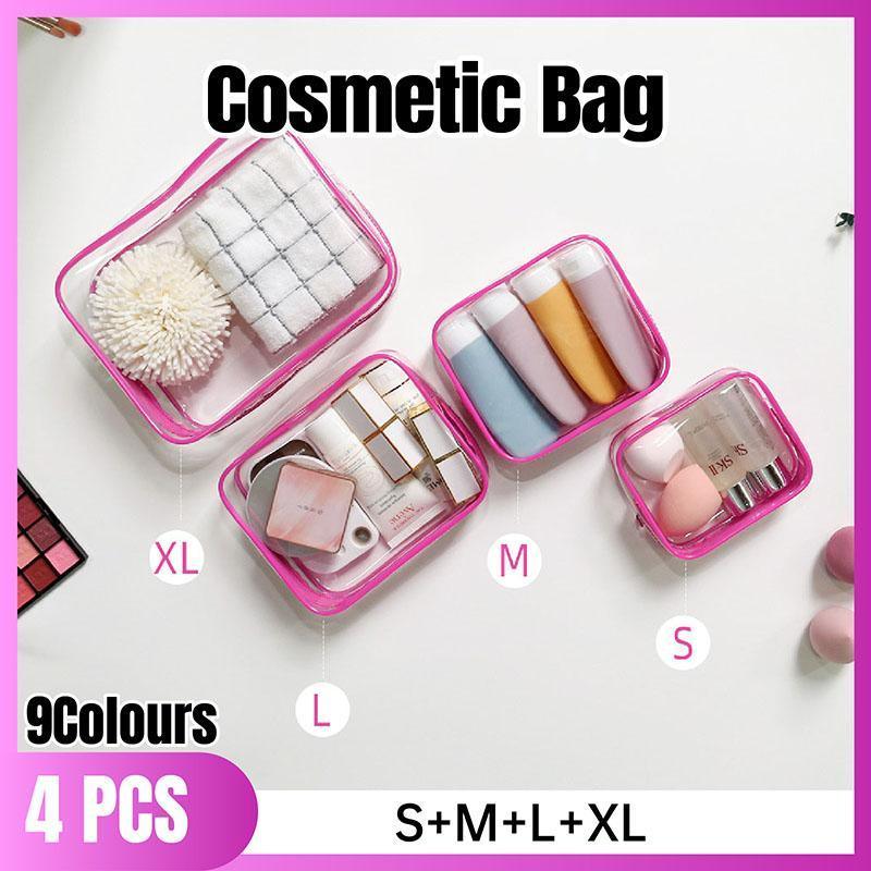 4pcs Durable PVC Cosmetic Bags Easy to Clean Multiple Sizes and Colours 9 Shades - 4pcs-Banana