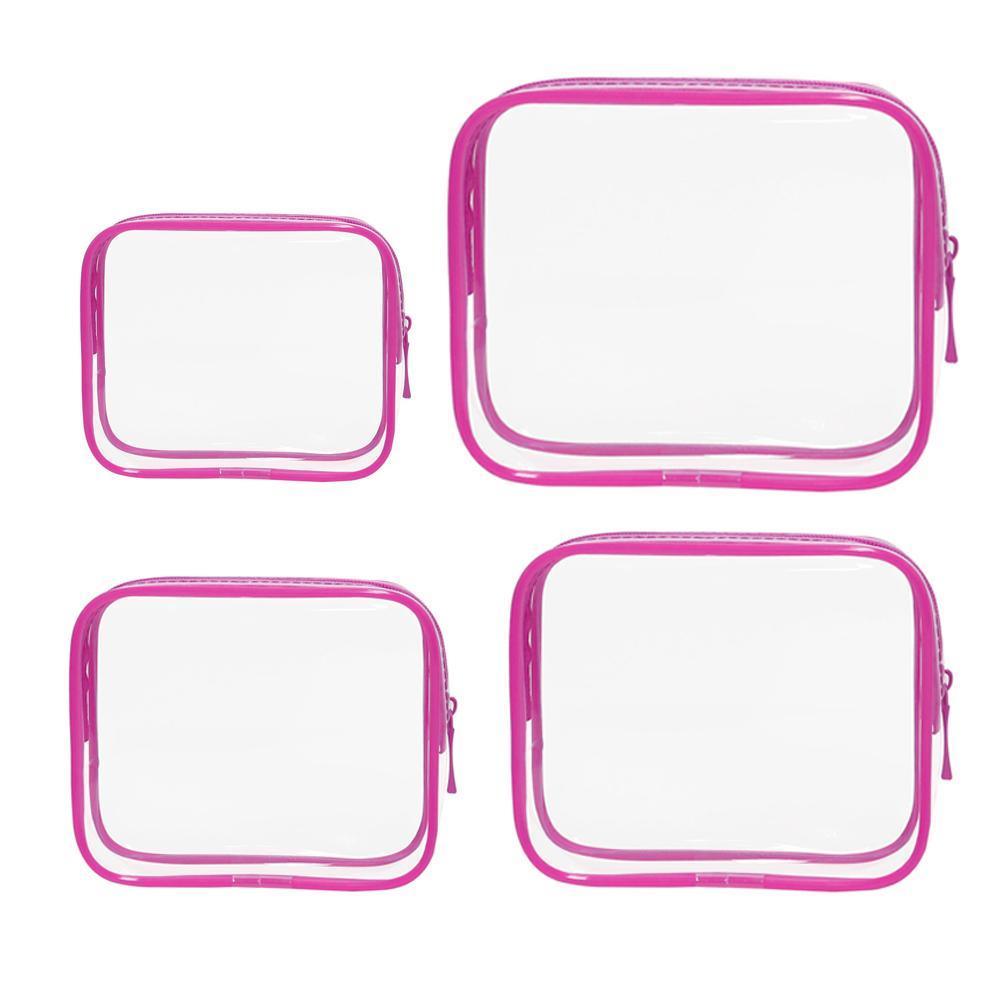 4pcs Durable PVC Cosmetic Bags Easy to Clean Multiple Sizes and Colours 9 Shades - 4pcs-Barbie-Pink