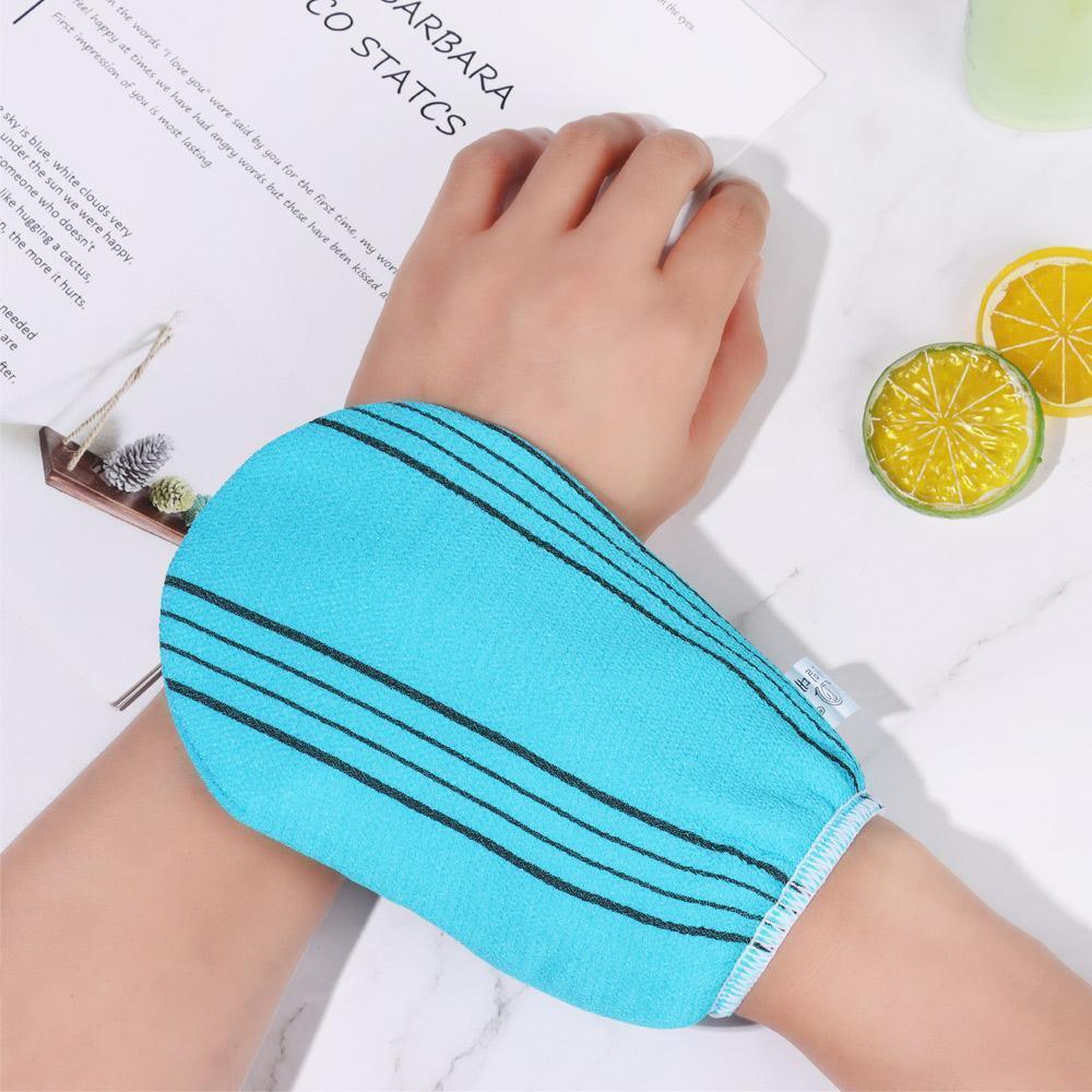 Fiber Cleaner Bath Glove Exfoliating Towel Body Rub Shower Scrub Glove Washcloth - Blue