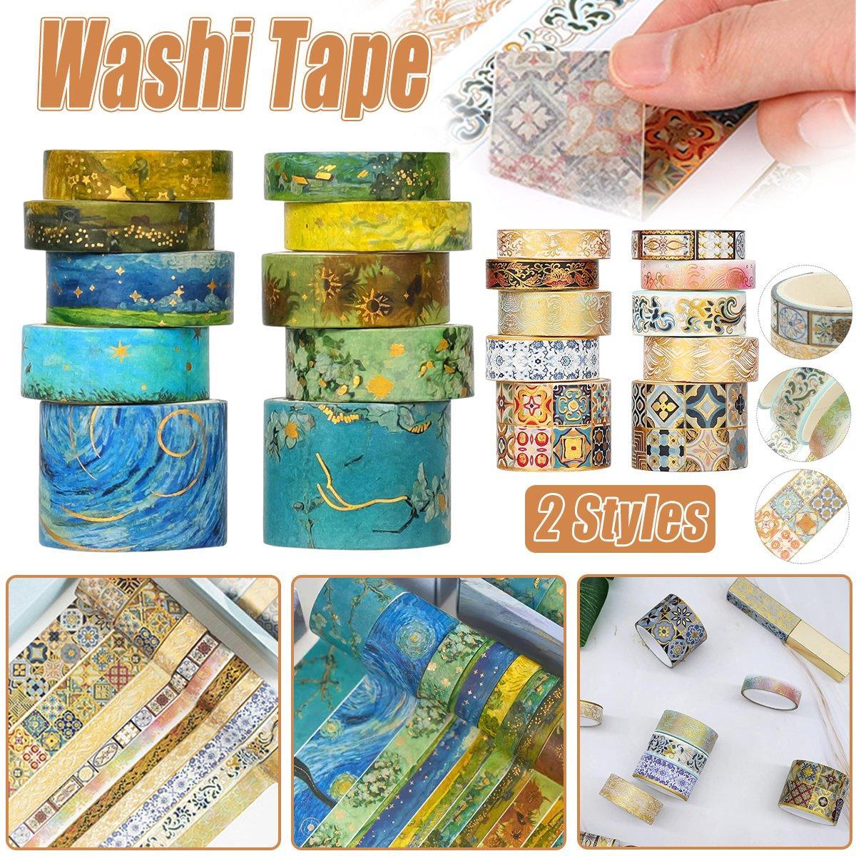 Gold Foil Washi Tape Set Decorative Craft Tape for Gift Wrapping Scrapbooking - JXHG