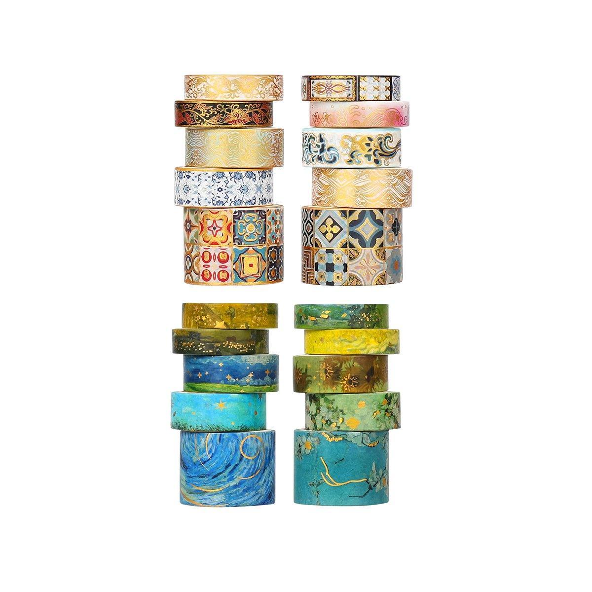 Gold Foil Washi Tape Set Decorative Craft Tape for Gift Wrapping Scrapbooking - JXHG