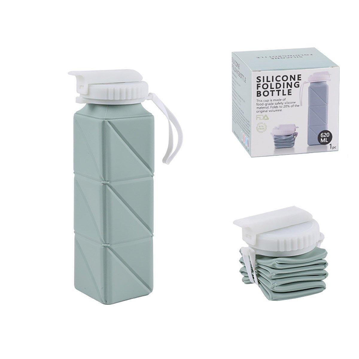 620ml Silicone Folding Water Bottle Food Grade Outdoor Sports Kettle High Temp - Blue