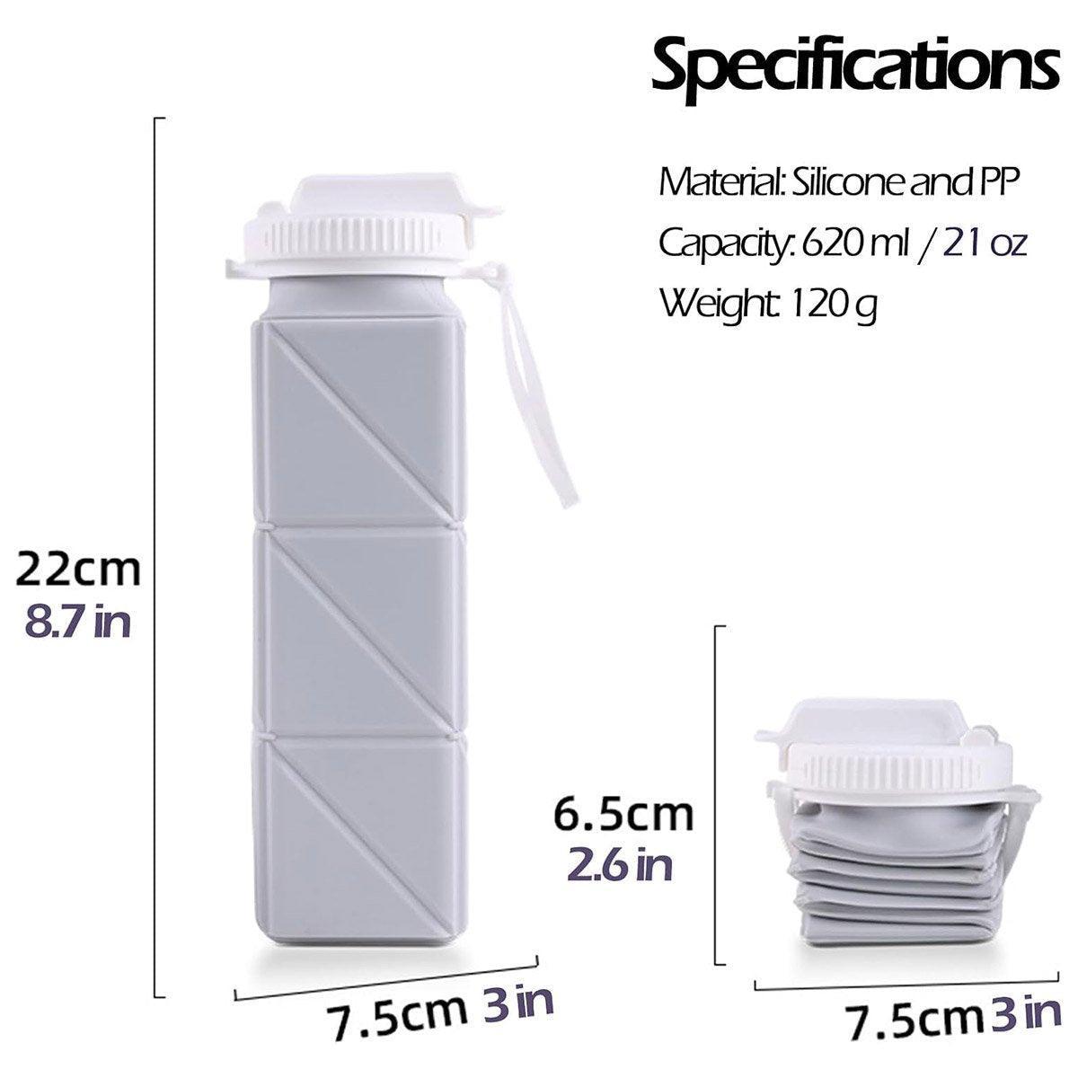 620ml Silicone Folding Water Bottle Food Grade Outdoor Sports Kettle High Temp - Gray