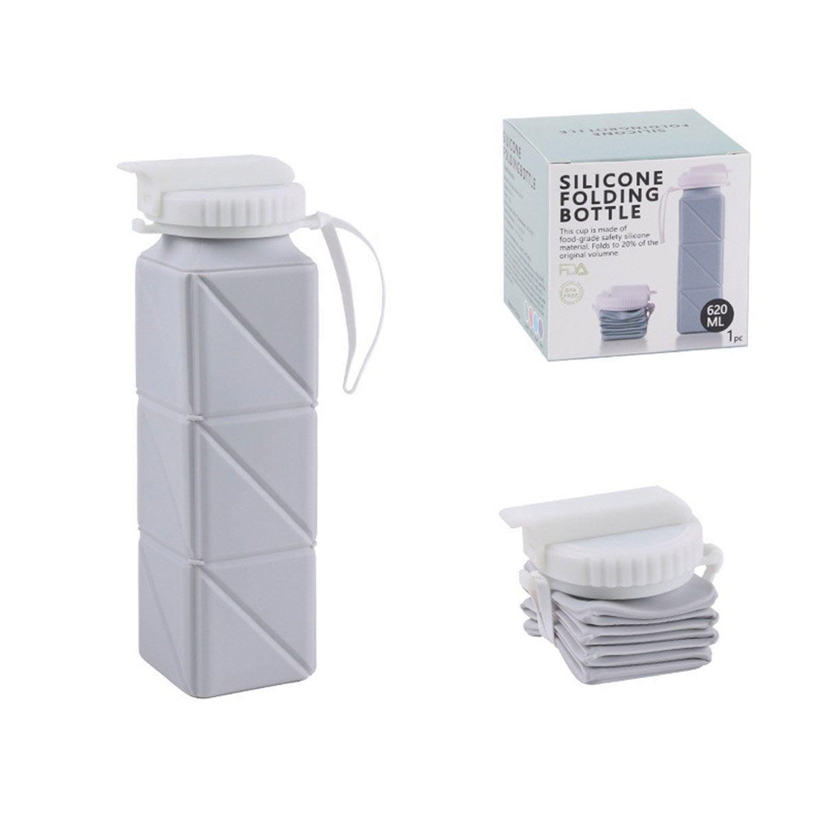 620ml Silicone Folding Water Bottle Food Grade Outdoor Sports Kettle High Temp - Gray