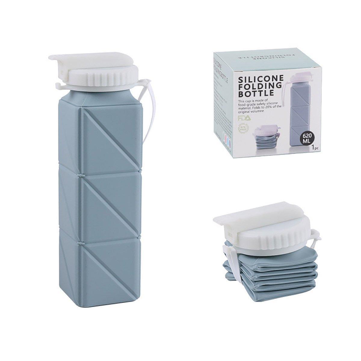 620ml Silicone Folding Water Bottle Food Grade Outdoor Sports Kettle High Temp - Gray