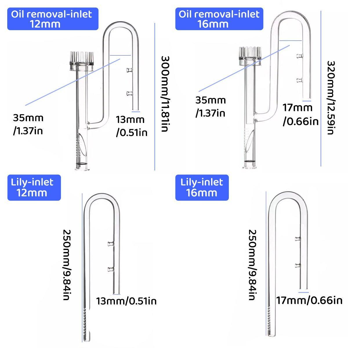Aquarium Glass Inlet Outlet Pipe Fish Tank Filter Oil Film Remover Plant Holder - Oil removal inlet-16mm