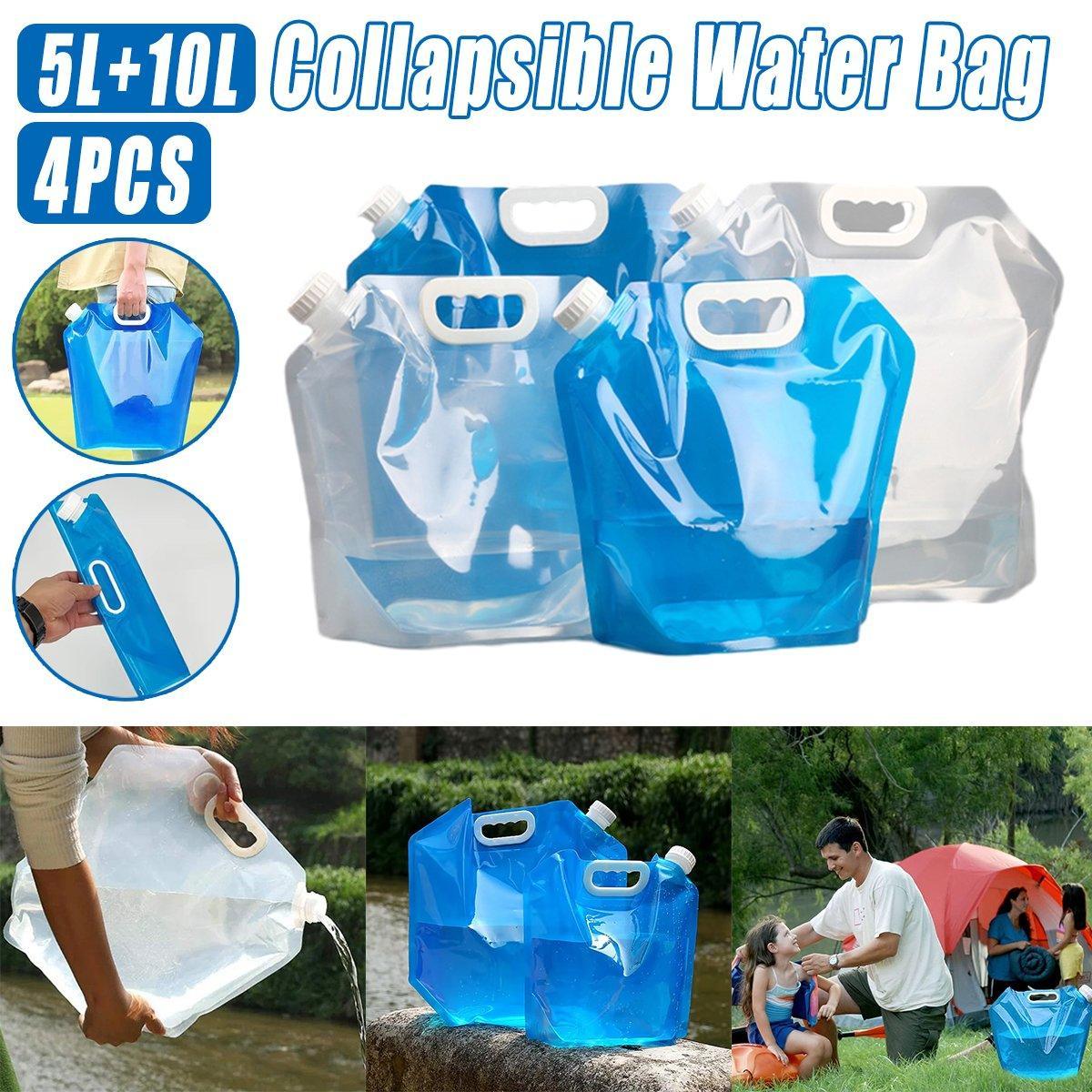 4pcs Folding Water Storage Bag Portable Bucket for Camping Hiking Outdoor Sports - Transparent