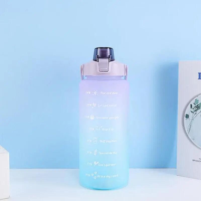 2L Large Water Bottle Straw Time Gradient Cup Fitness Jugs Sport Gym Training - Green