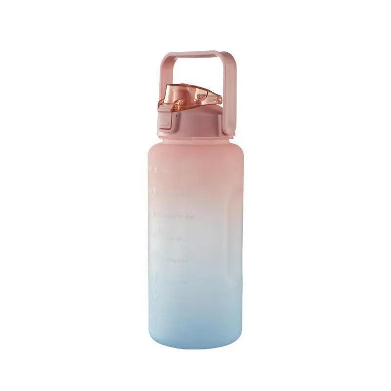2L Large Water Bottle Straw Time Gradient Cup Fitness Jugs Sport Gym Training - Green