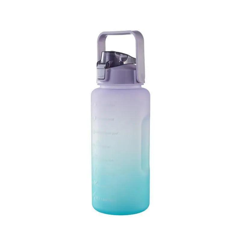 2L Large Water Bottle Straw Time Gradient Cup Fitness Jugs Sport Gym Training - Green