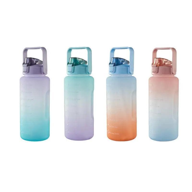 2L Large Water Bottle Straw Time Gradient Cup Fitness Jugs Sport Gym Training - Purple