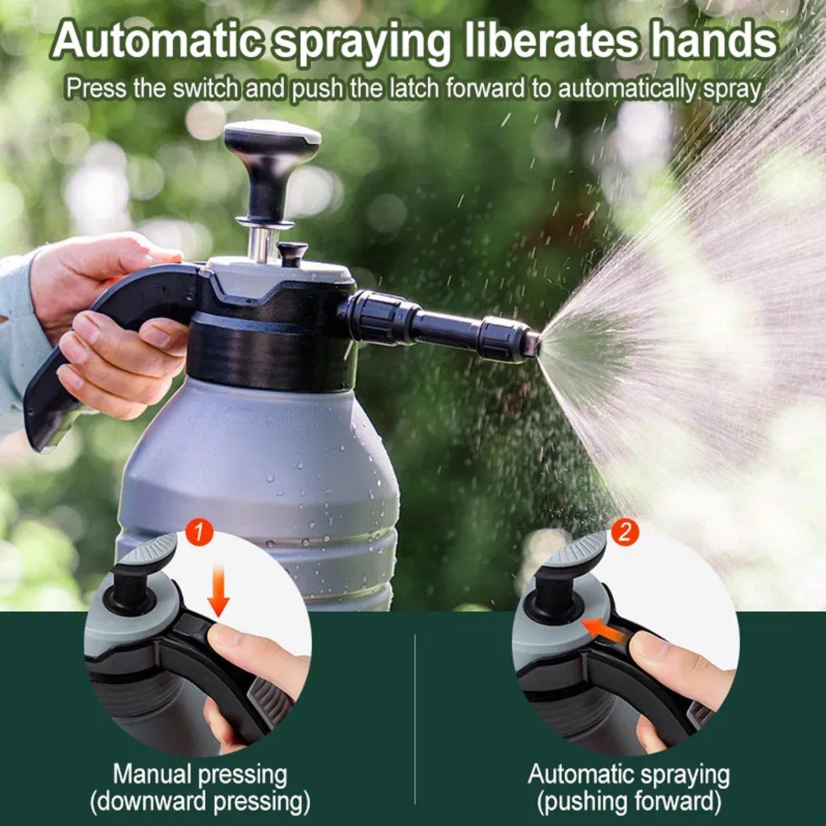 Pressure Pump Spray Bottle 2L Easy Pump Adjustable Nozzle Garden Watering Flower - Grey