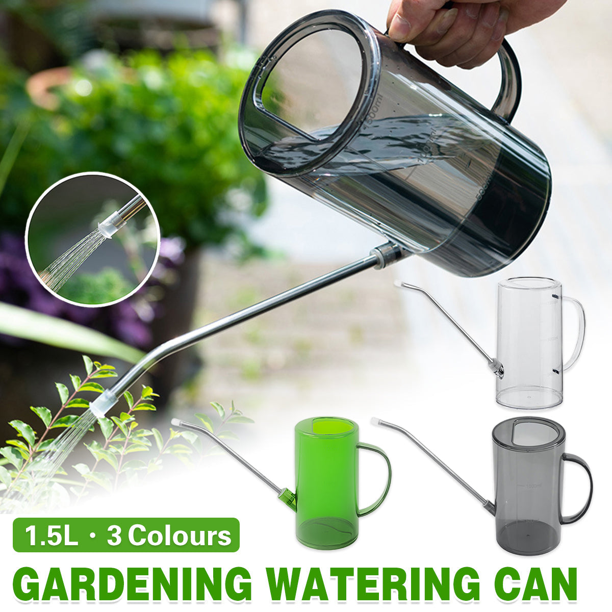 Watering Can Long Spout For Indoor Outdoor Garden Potted Plants Flowers Use - Grey