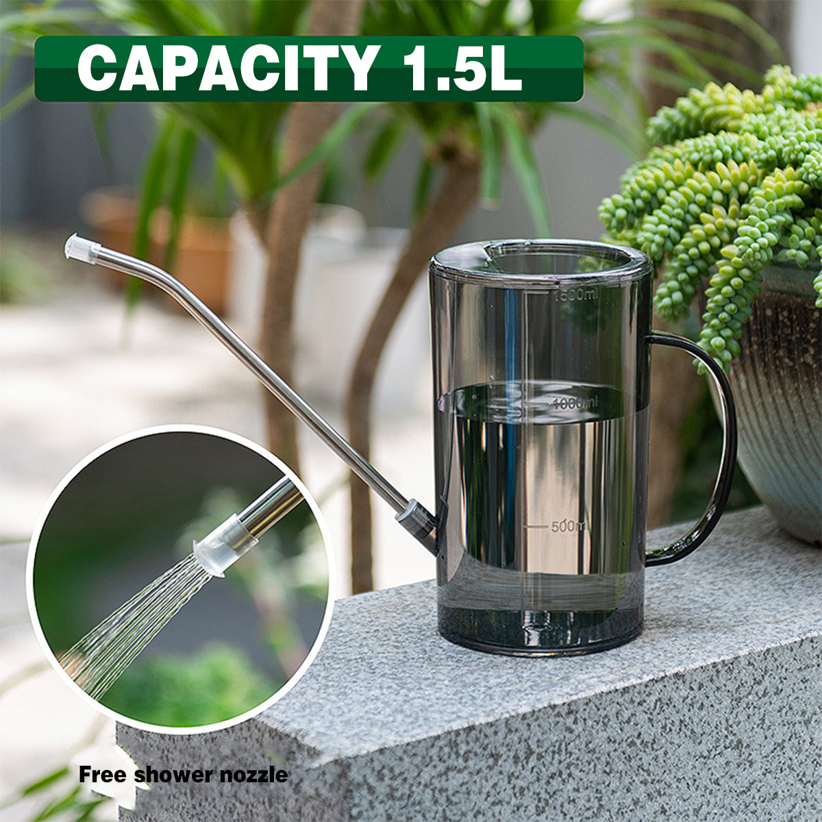 Watering Can Long Spout For Indoor Outdoor Garden Potted Plants Flowers Use - Grey
