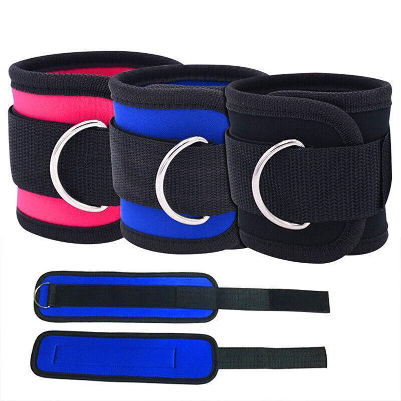 2PCS Weight Lifting Ankle D-Ring Strap Pulley Cable Kickbacks Attachment Gym Leg - Blue