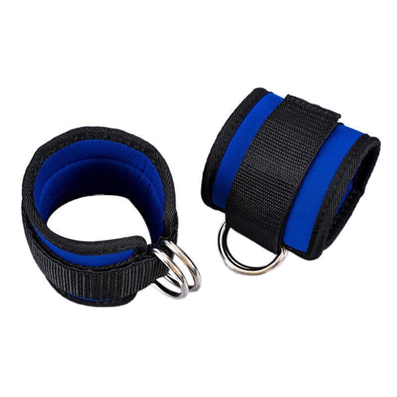 2PCS Weight Lifting Ankle D-Ring Strap Pulley Cable Kickbacks Attachment Gym Leg - Blue