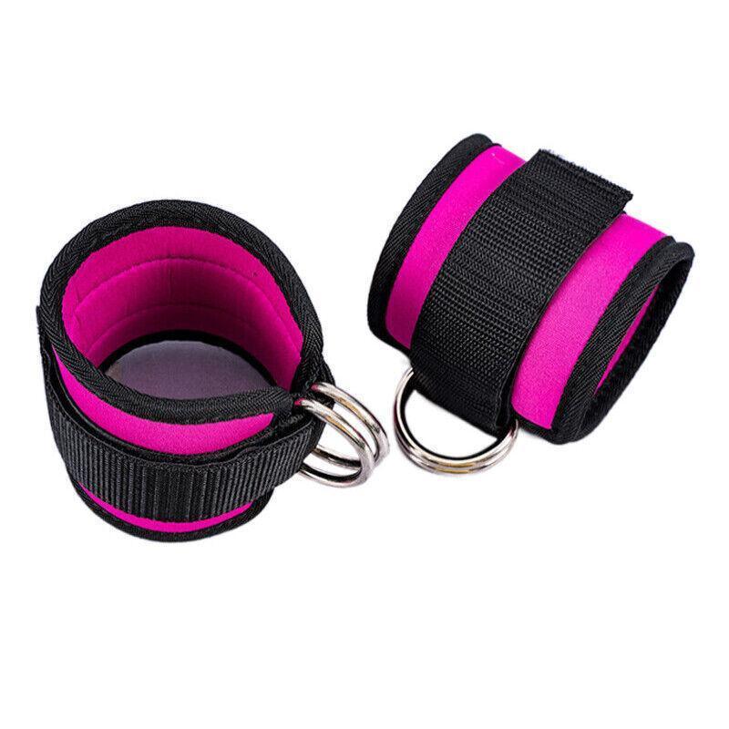 2PCS Weight Lifting Ankle D-Ring Strap Pulley Cable Kickbacks Attachment Gym Leg - Pink