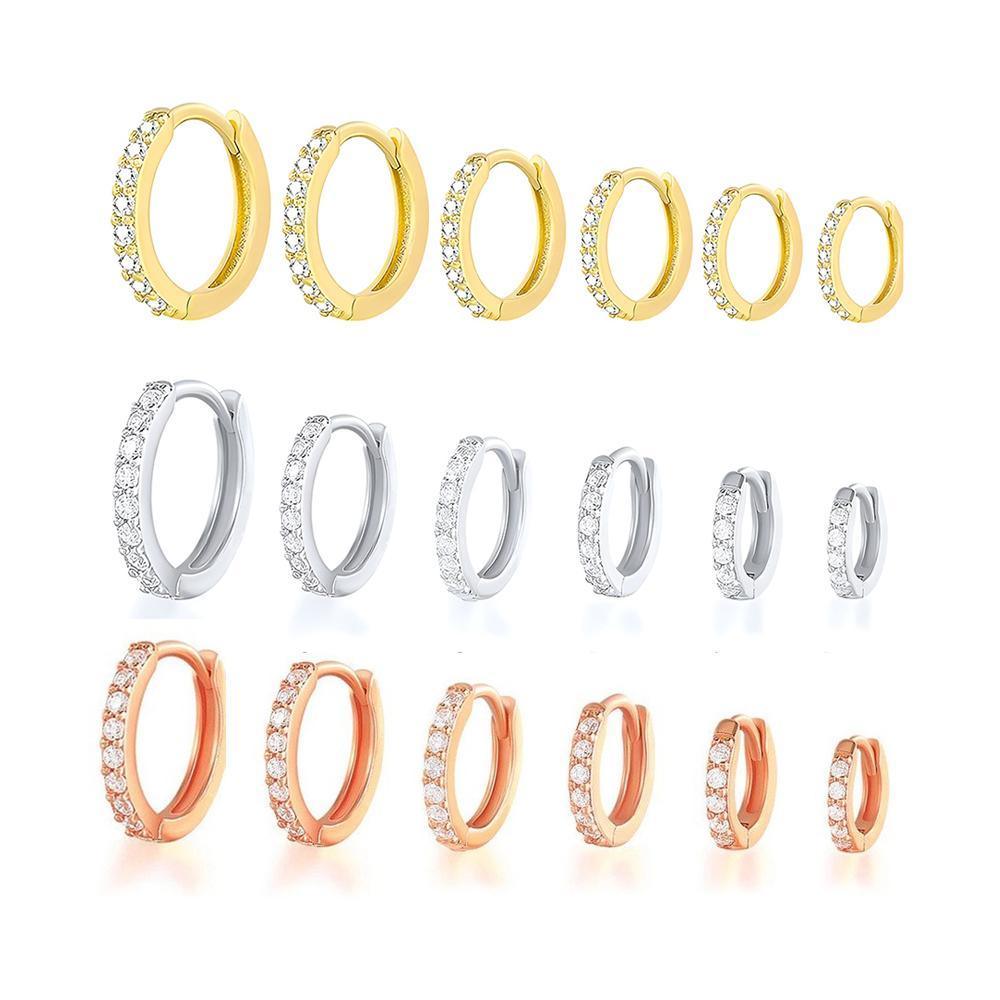 7sizes Hoop Earring Silver Zirconia Ear Huggie Hoop Cartilage Piercing Jewellery - Silver-9mm