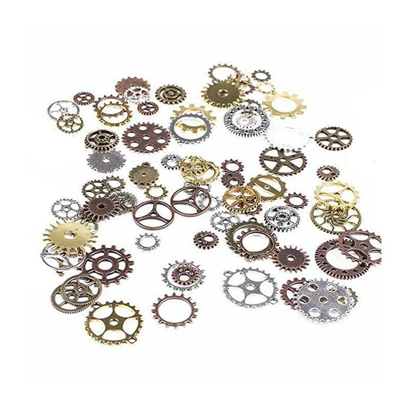 100g Assorted Steampunk Gears and Cogs Metal Alloy Clock Wheels for DIY Crafts
