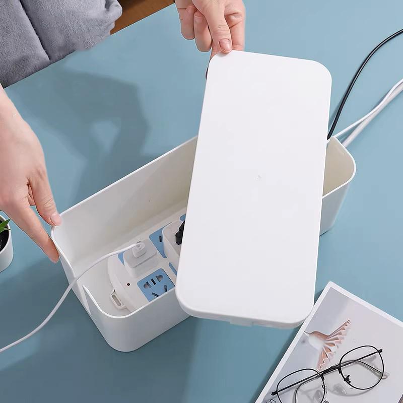 Large Cable Wire Storage Box Case Cord Management Socket Tidy Organizer with Lid - White M