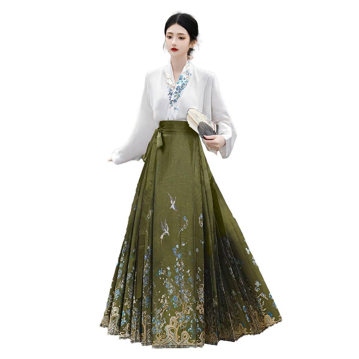 Spring Autumn Hanfu Set for Women Improved Daily Wear Commuting Horse Skirt - Blouse-S