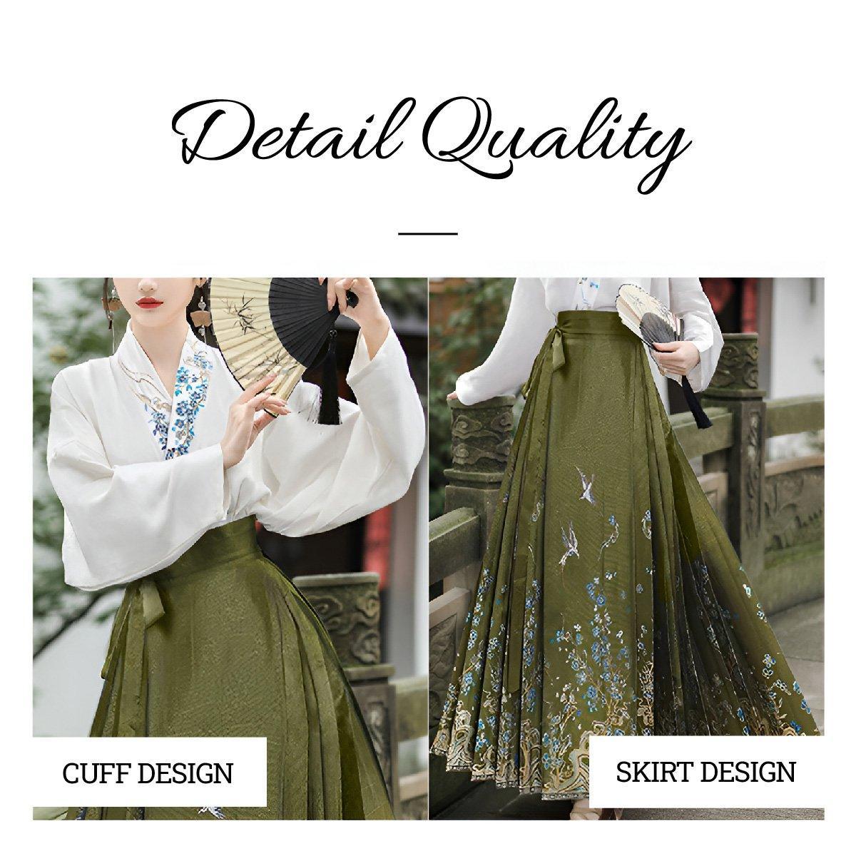 Spring Autumn Hanfu Set for Women Improved Daily Wear Commuting Horse Skirt - Blouse-S