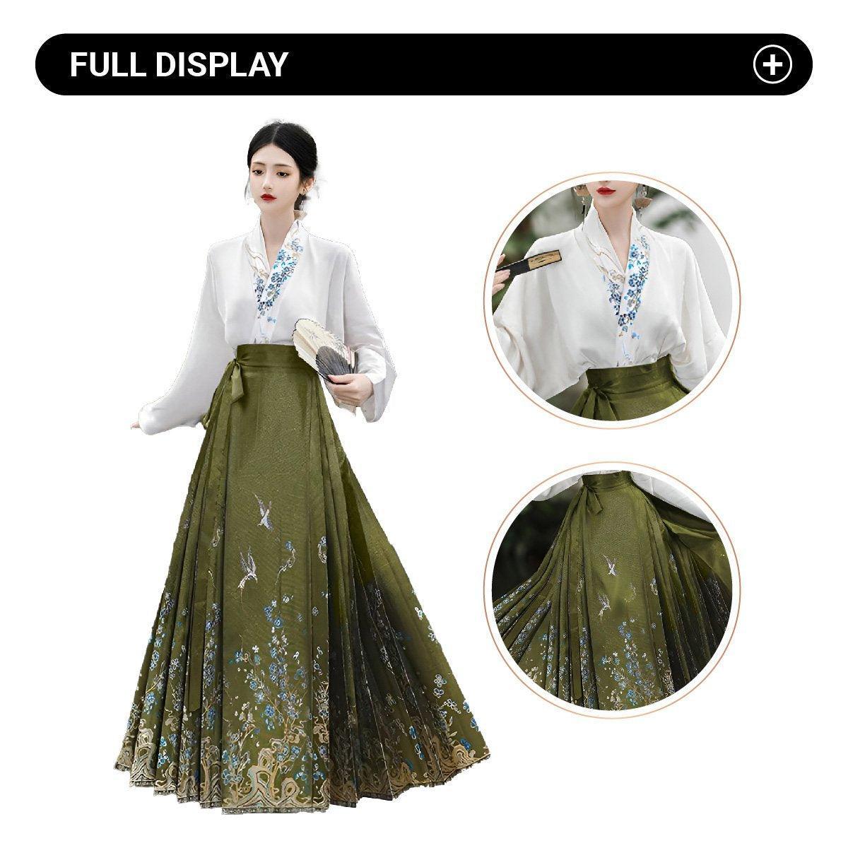 Spring Autumn Hanfu Set for Women Improved Daily Wear Commuting Horse Skirt - Blouse-S