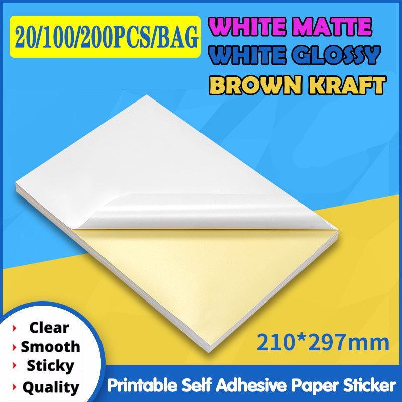 A4 Self Adhesive Sticker Paper Sheet Label Laser Inkjet Print Mailing Address - White Glossy*20 PCS