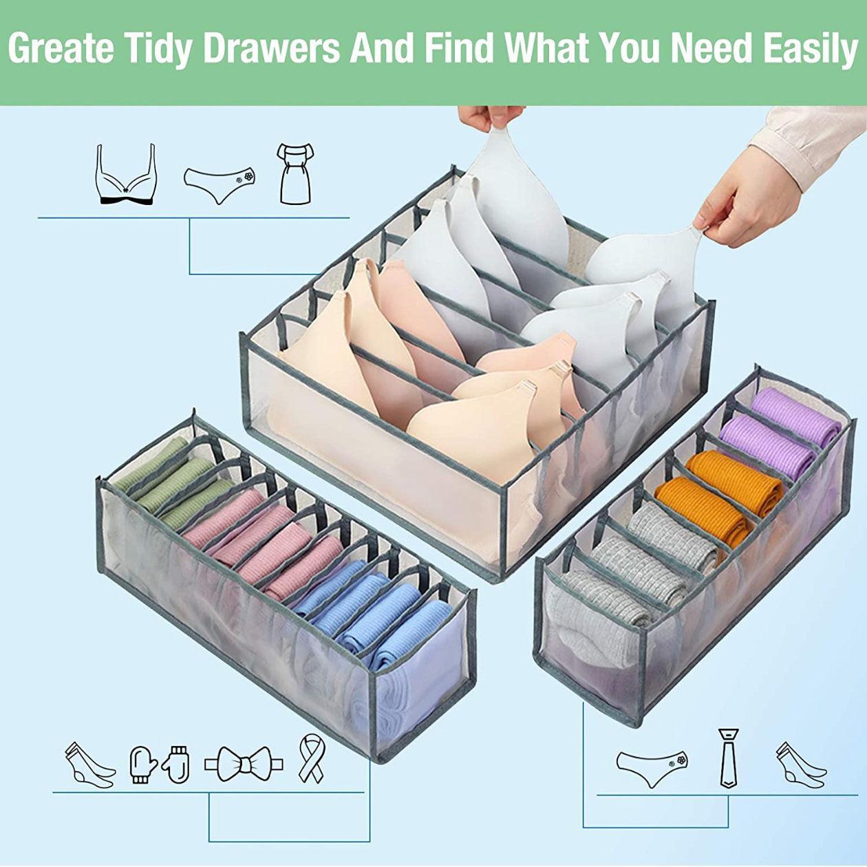 Foldable Drawer Organizer Divider Bra Sock Underwear Storage Closet Wardrobe - White Set of 3 Different Sizes