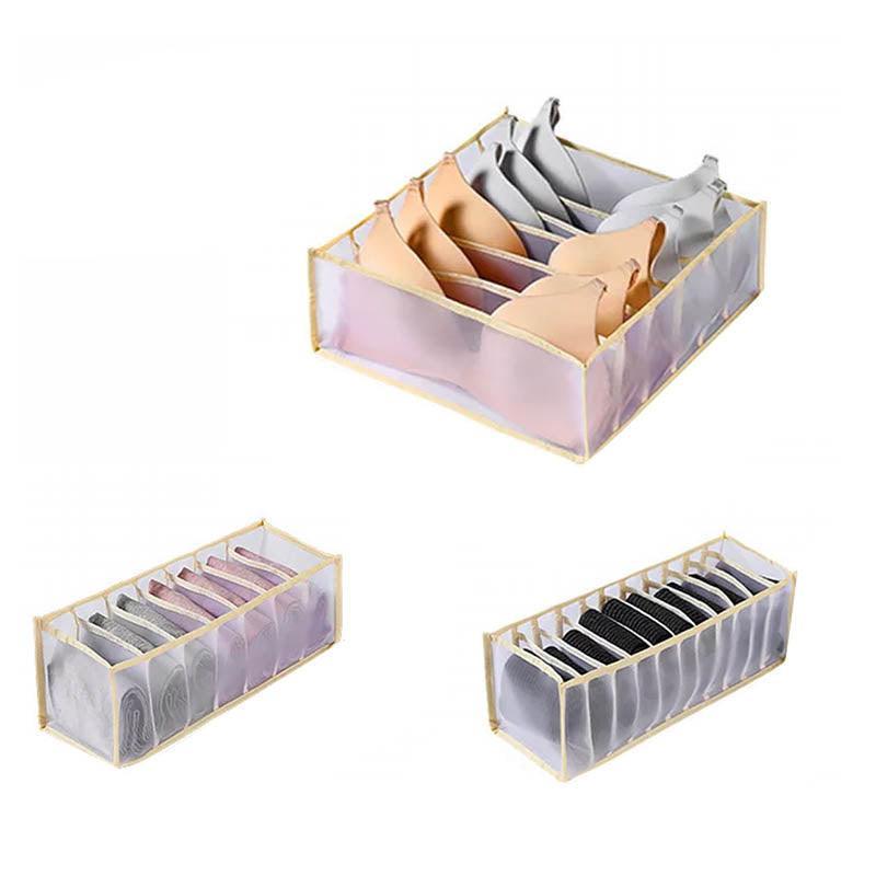 Foldable Drawer Organizer Divider Bra Sock Underwear Storage Closet Wardrobe - White Set of 3 Different Sizes