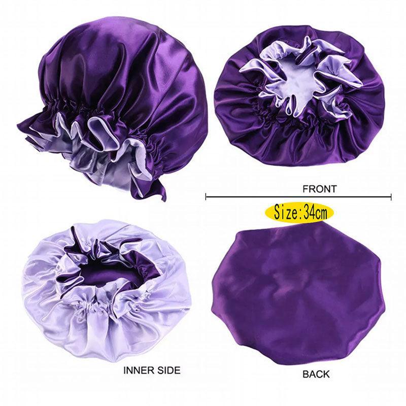 Womens Satin Sleep Cap Bonnet Elastic Wide Band Hair Sleeping Hat - Wine red