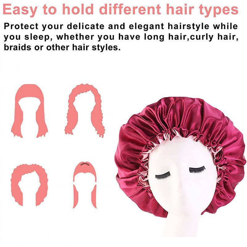 Womens Satin Sleep Cap Bonnet Elastic Wide Band Hair Sleeping Hat - Wine red