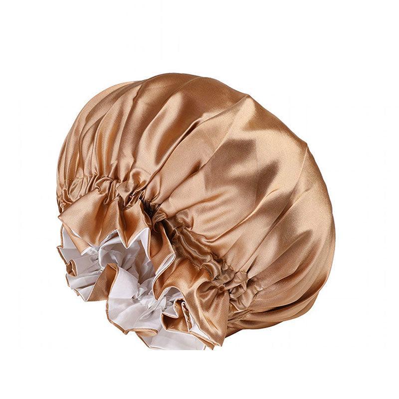 Womens Satin Sleep Cap Bonnet Elastic Wide Band Hair Sleeping Hat - Wine red