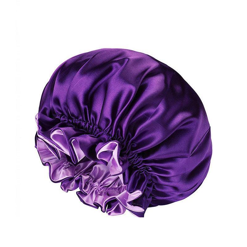 Womens Satin Sleep Cap Bonnet Elastic Wide Band Hair Sleeping Hat - Wine red