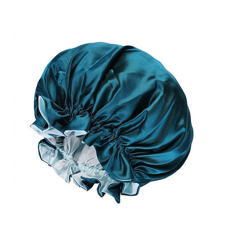 Womens Satin Sleep Cap Bonnet Elastic Wide Band Hair Sleeping Hat - Wine red