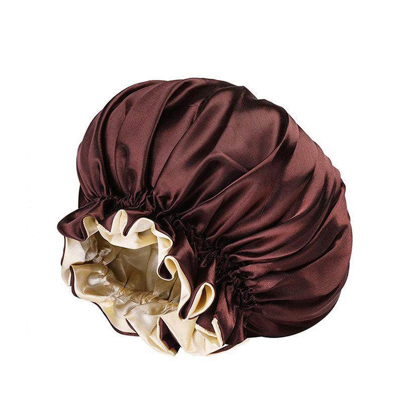 Womens Satin Sleep Cap Bonnet Elastic Wide Band Hair Sleeping Hat - Wine red
