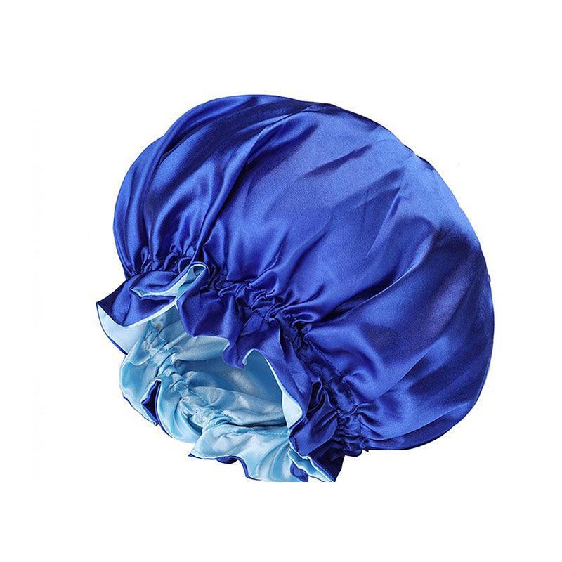 Womens Satin Sleep Cap Bonnet Elastic Wide Band Hair Sleeping Hat - Wine red