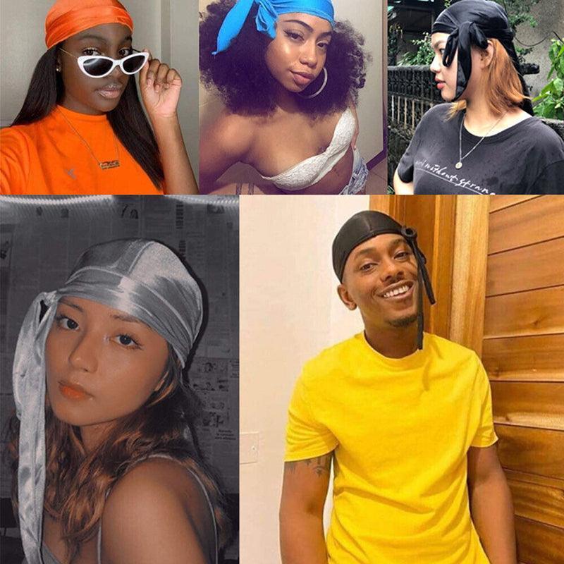 Velvet Durag Silky Hat Cap Men Women Premium Designer Doo Rag Wave Silk Headwear - Wine red