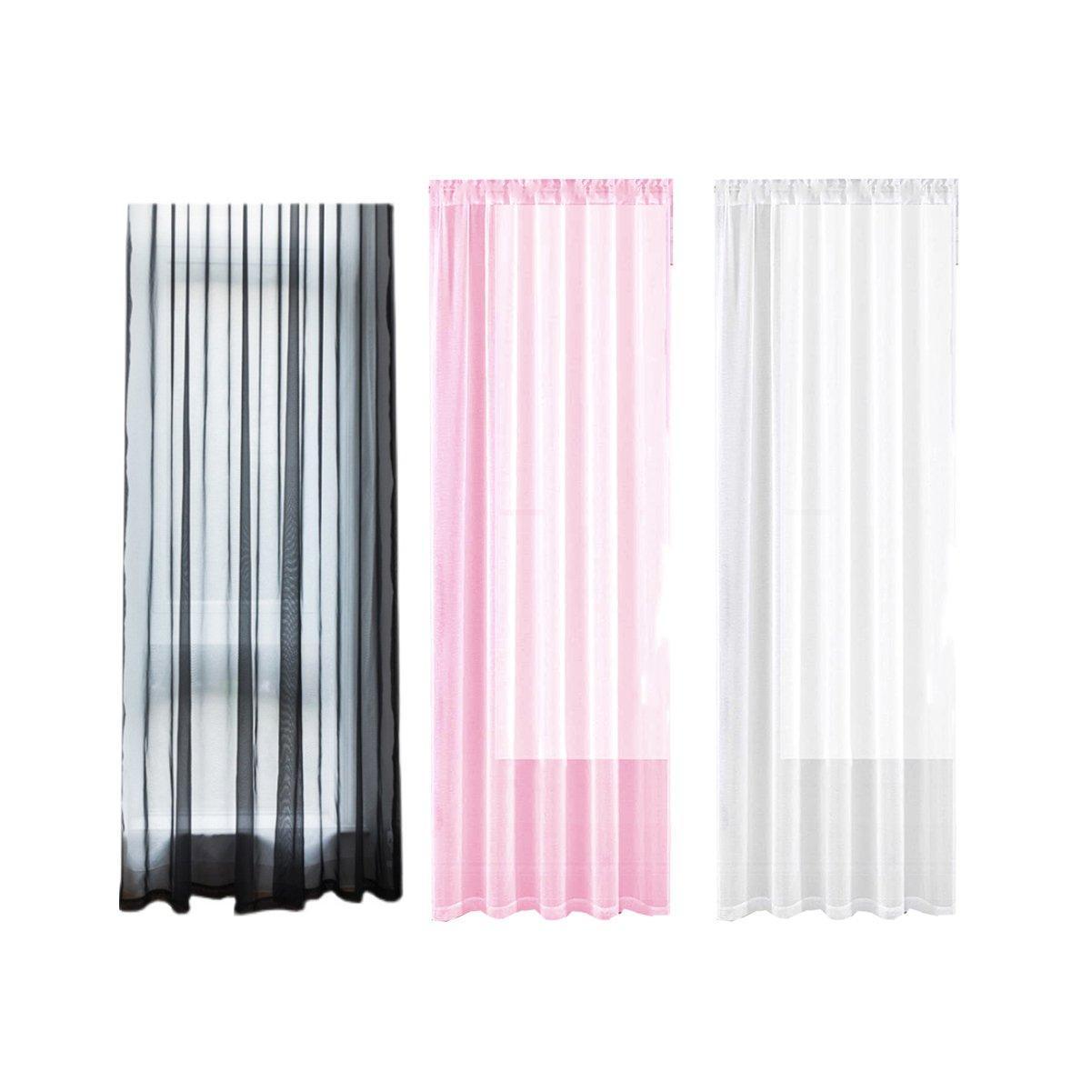 Sheer Voile Curtains Rod Pocket Window Panel for Bedroom 140cm x 230cm Drapes - Black