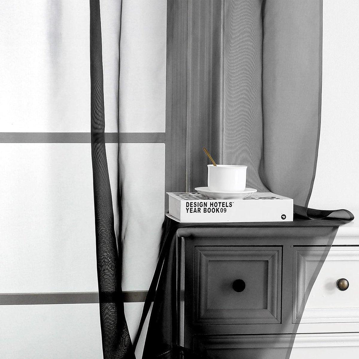 Sheer Voile Curtains Rod Pocket Window Panel for Bedroom 140cm x 230cm Drapes - Black