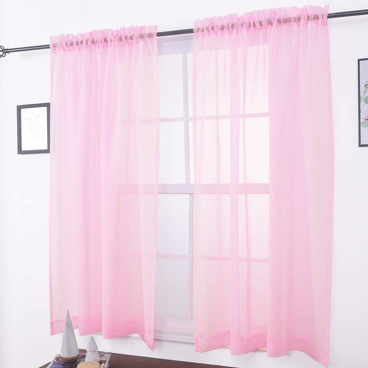 Sheer Voile Curtains Rod Pocket Window Panel for Bedroom 140cm x 230cm Drapes - Black