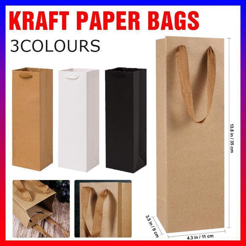 Reusable Wine Bottle Gift Bags Kraft Paper with Handles in White Kraft Black - Kraft