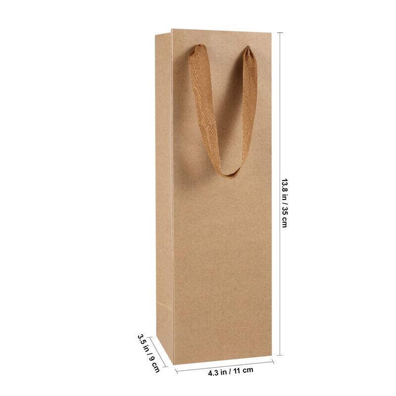 Reusable Wine Bottle Gift Bags Kraft Paper with Handles in White Kraft Black - Kraft