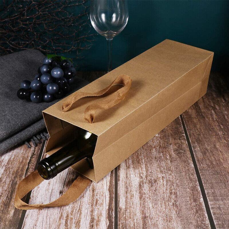 Reusable Wine Bottle Gift Bags Kraft Paper with Handles in White Kraft Black - Kraft