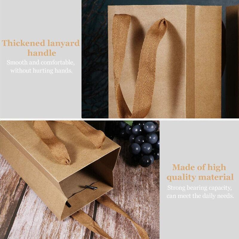 Reusable Wine Bottle Gift Bags Kraft Paper with Handles in White Kraft Black - Kraft