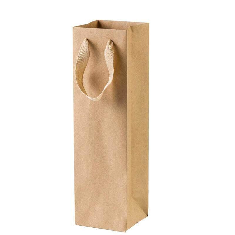 Reusable Wine Bottle Gift Bags Kraft Paper with Handles in White Kraft Black - Kraft