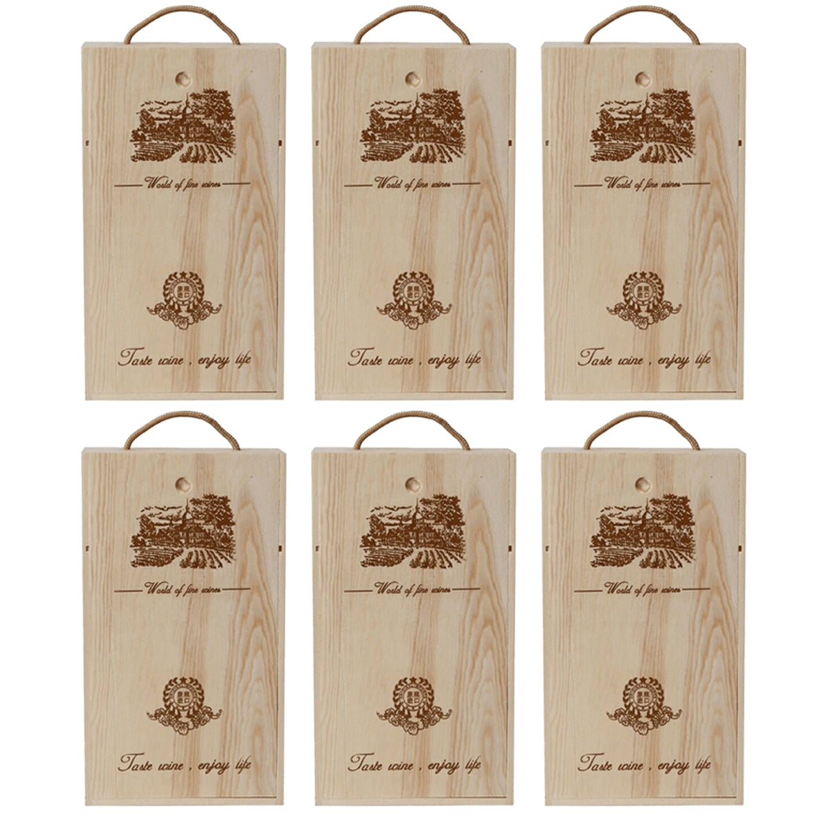 6pcs Red Wine Wooden Gift Box Packaging Storage Box for Wine Bottle Gifts - Double pull-out