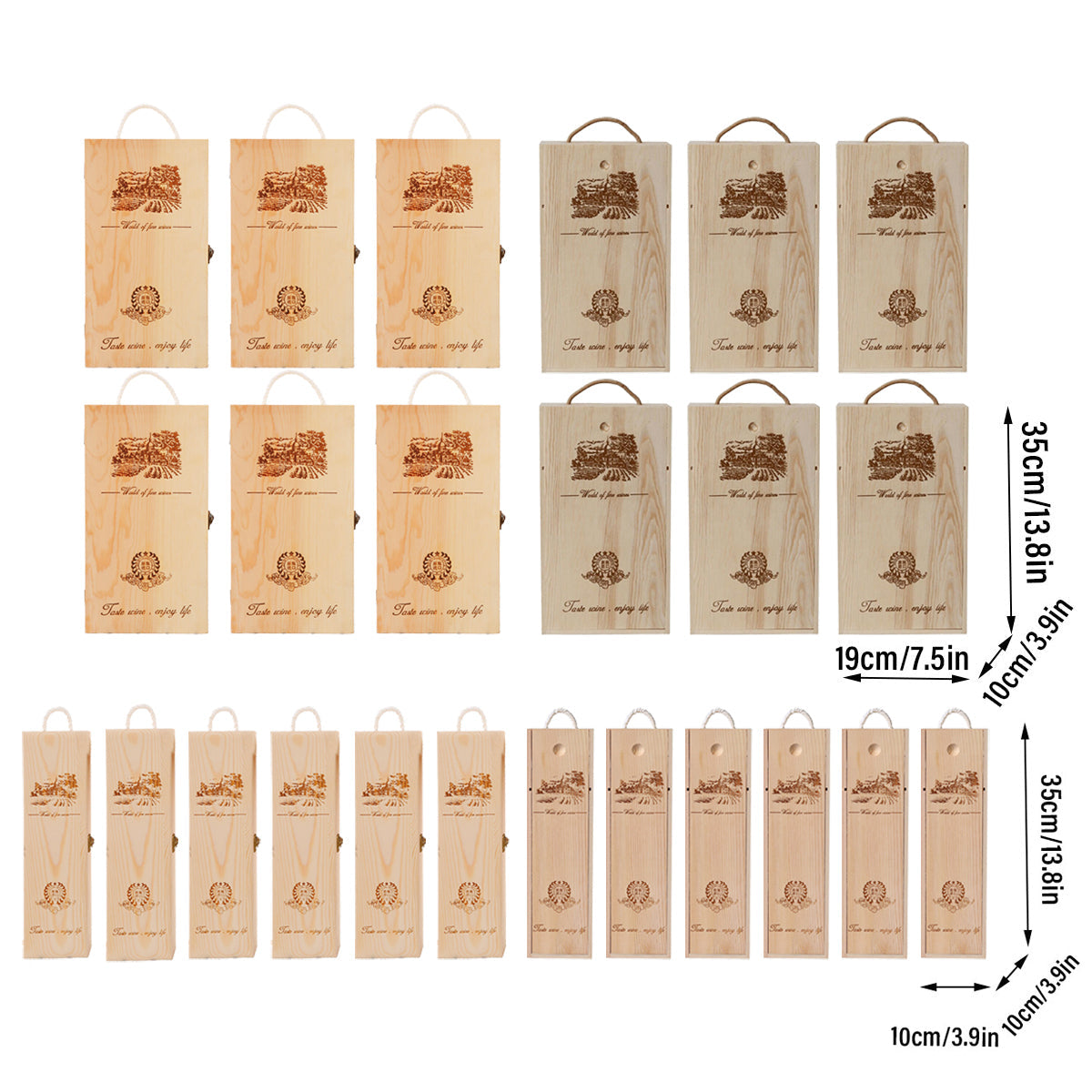 6pcs Red Wine Wooden Gift Box Packaging Storage Box for Wine Bottle Gifts - Single pull-out