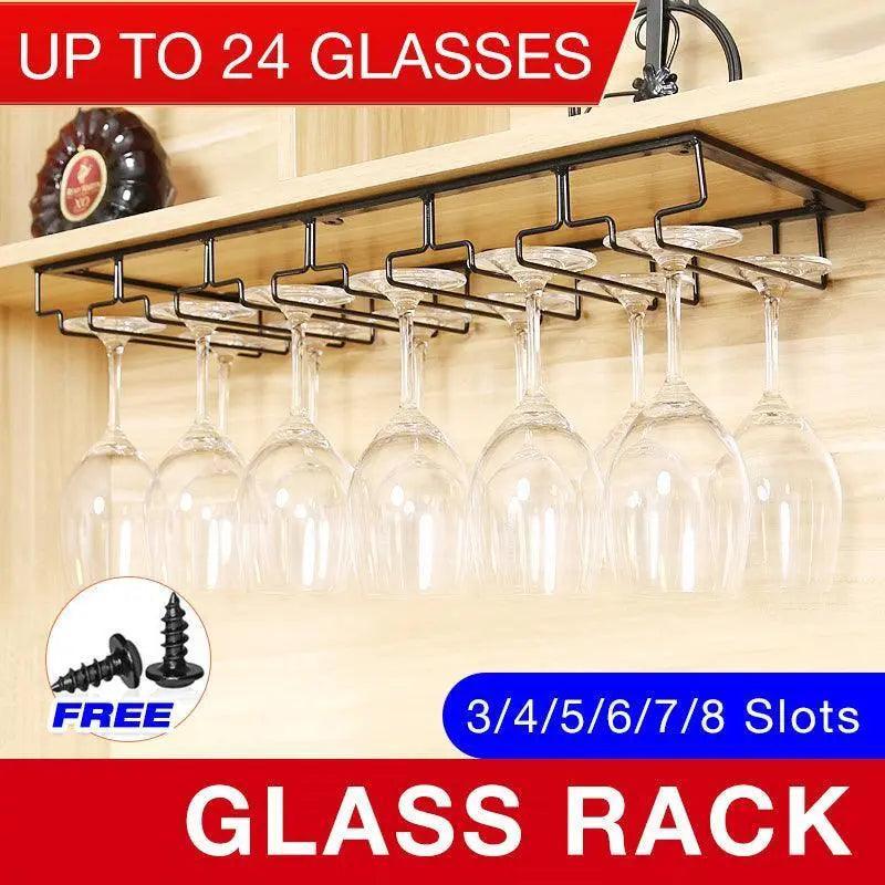 8/7/6/5/4/3 Slots Wine Glass Rack Holder Hanger Hanging Bar Storage Drying Rack - 6 Slots